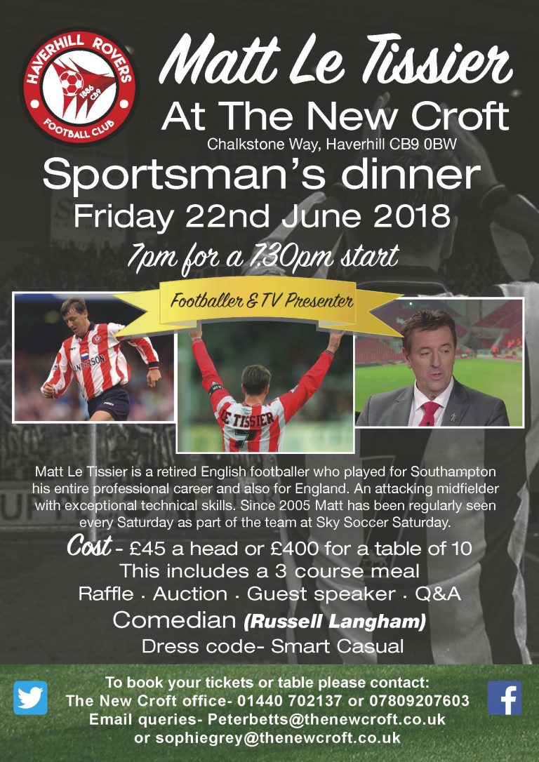 Sportsman’s Dinner Friday 22nd June The New Croft